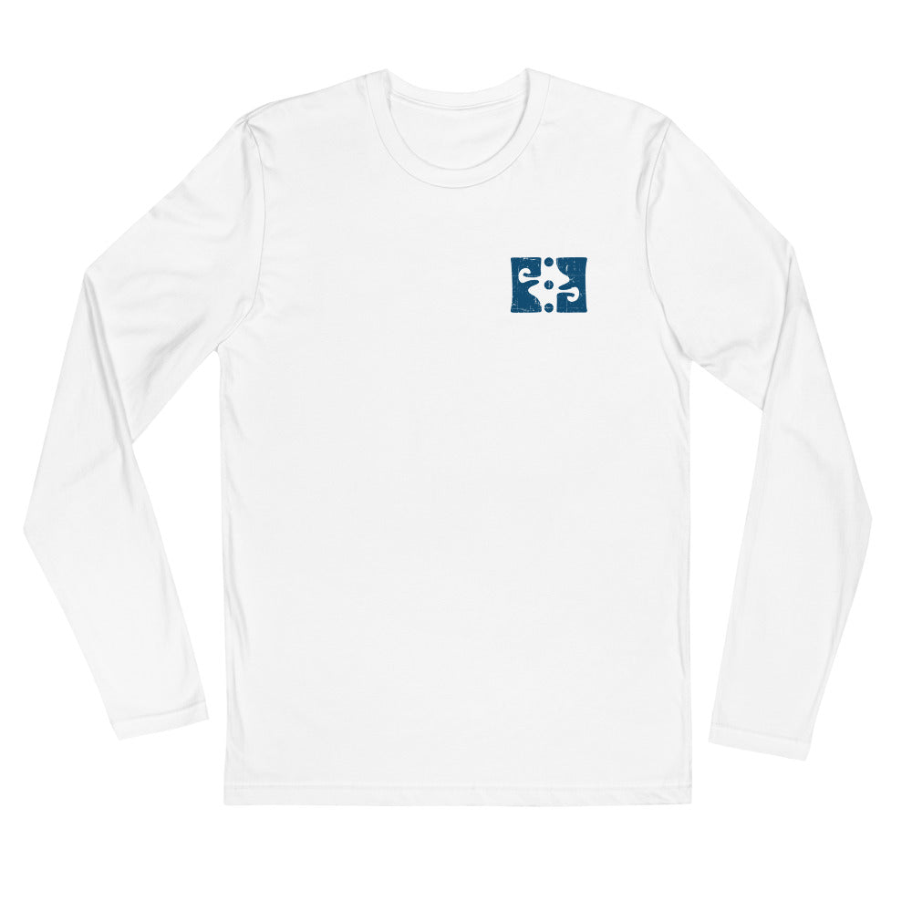 FLIP FLOP FRIDAYS STREETWEAR | NAVY ON WHITE - Next Level Long Sleeve Fitted Crew