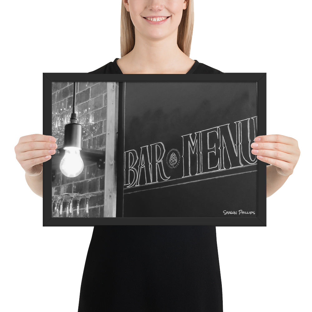 BAR MENU - Framed photo paper poster 18"x 12"